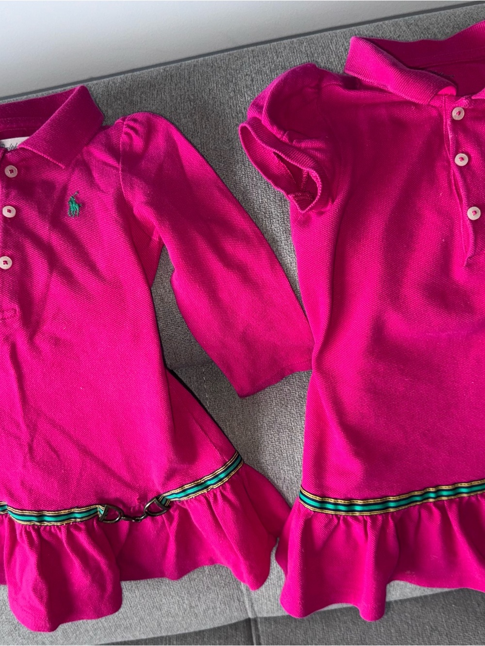 Ralph Lauren Girls' Hot Pink Polo Dress Pair with Striped Ruffle Trim